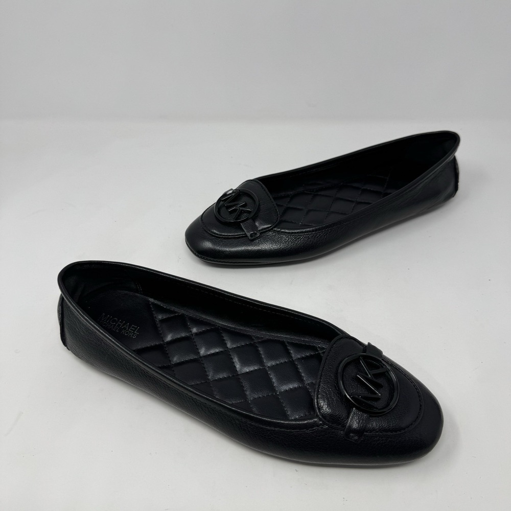 Michael Kors Lillie Moccasin Flats Black Leather Quilted Loafers Women's 8.5 M